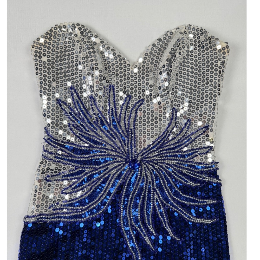 Alyce Designs 80's Sequin Gown Women Size 6 Blue Silver Vintage Beaded Starburst - Picture 8 of 16